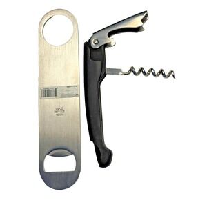 2pc Wusthof Corkscrew + Winco CO-301 Steel Flat Bottle Opener Bartender Waiter